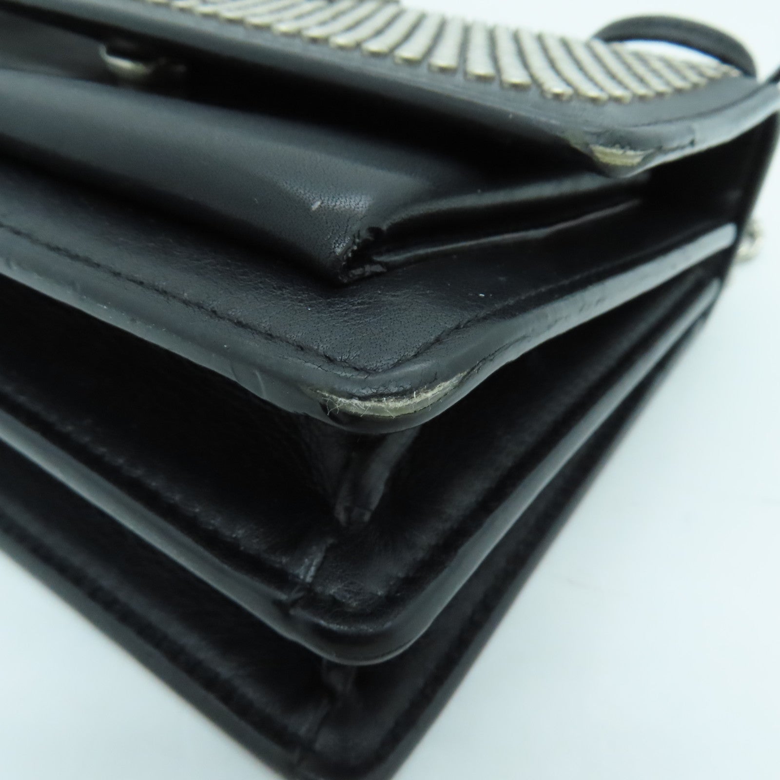 SAINT LAURENT 牛皮皮革Chain Shoulder Bag銀扣鏈帶肩背袋黑色