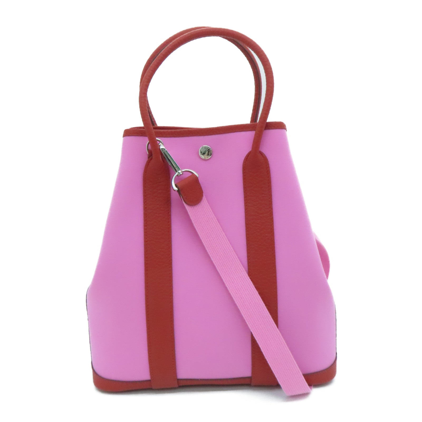 HERMES 帆布Garden File銀扣手挽袋Pink粉紅色