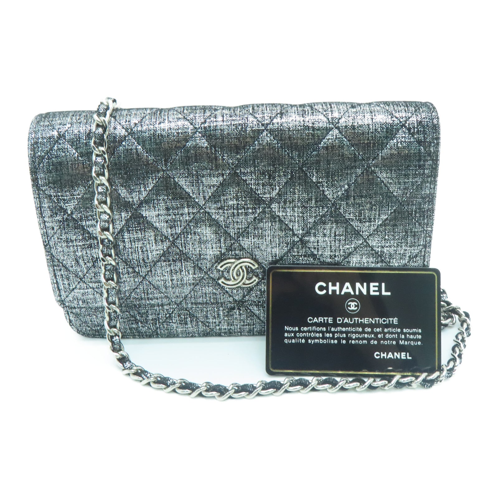 Wallet shoulder bag／silver CHANEL Rhombus Canvas Wallet On Chain Silver Buckle Shoulder Bag