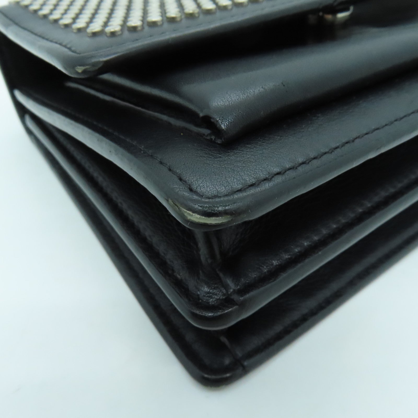 SAINT LAURENT 牛皮皮革Chain Shoulder Bag銀扣鏈帶肩背袋黑色