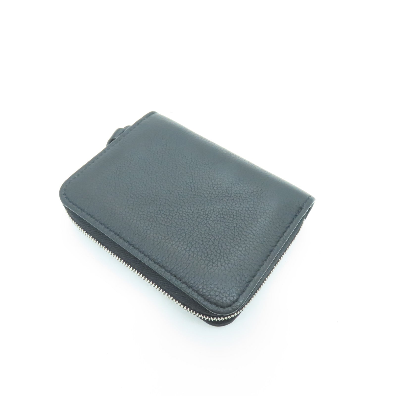 LOUIS VUITTON Leather Lockme Coin Case Silver Buckle Wallet Black