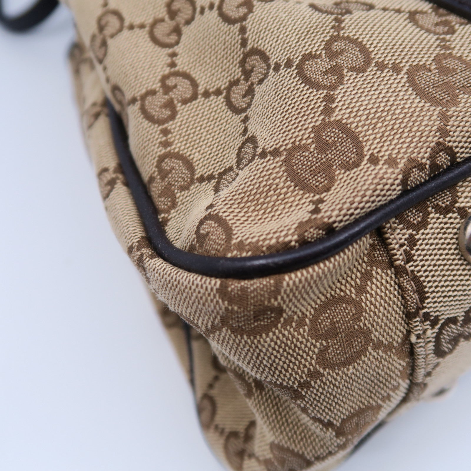 GUCCI GG帆布Tote Bag銀扣肩背袋啡色
