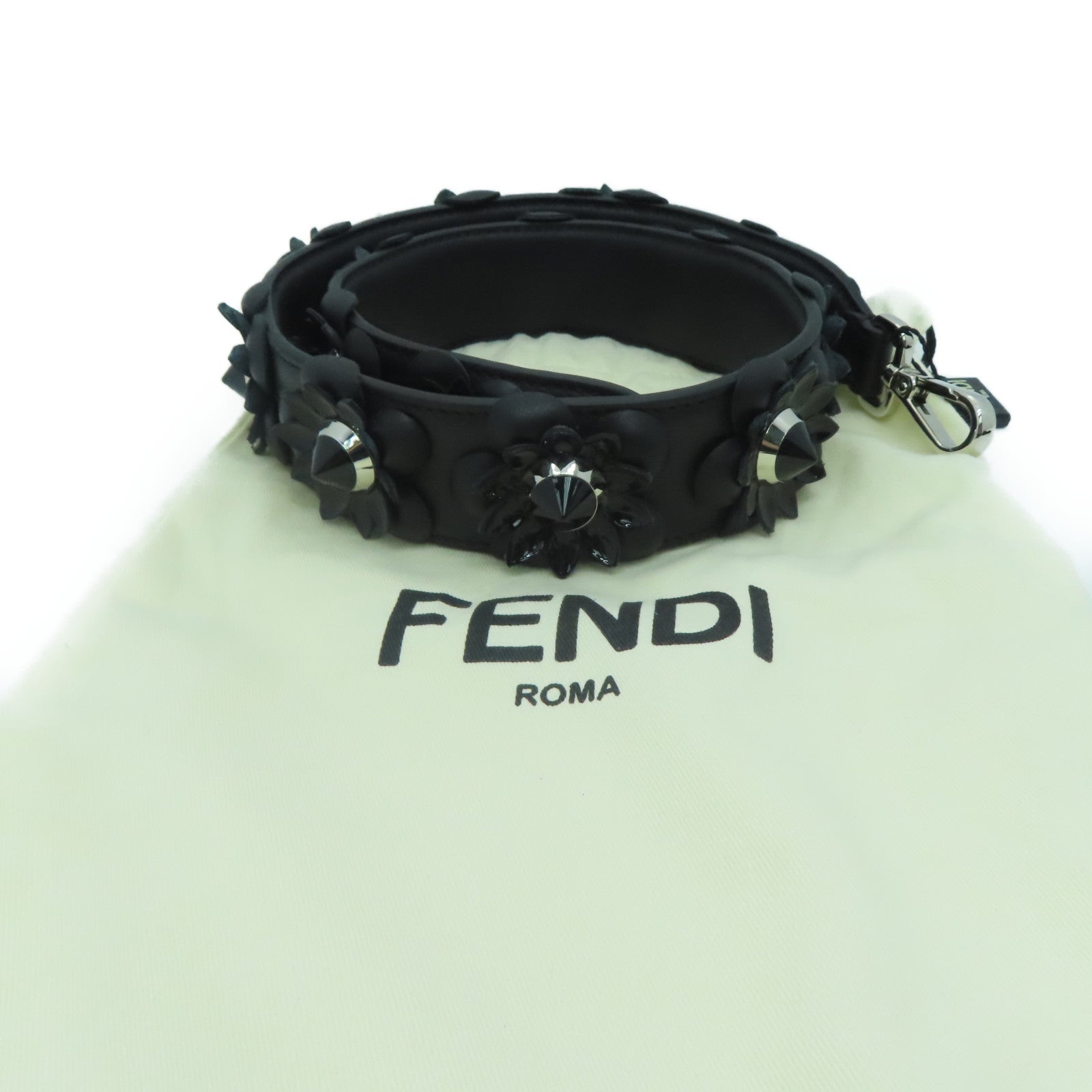 FENDI [sharp discount] cowhide leather Shoulder Strap silver buckle shoulder strap black