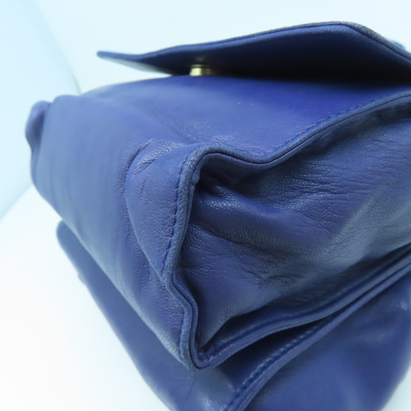 LOEWE 羊皮皮革Shoulder Bag金扣手挽肩背兩用袋藍色
