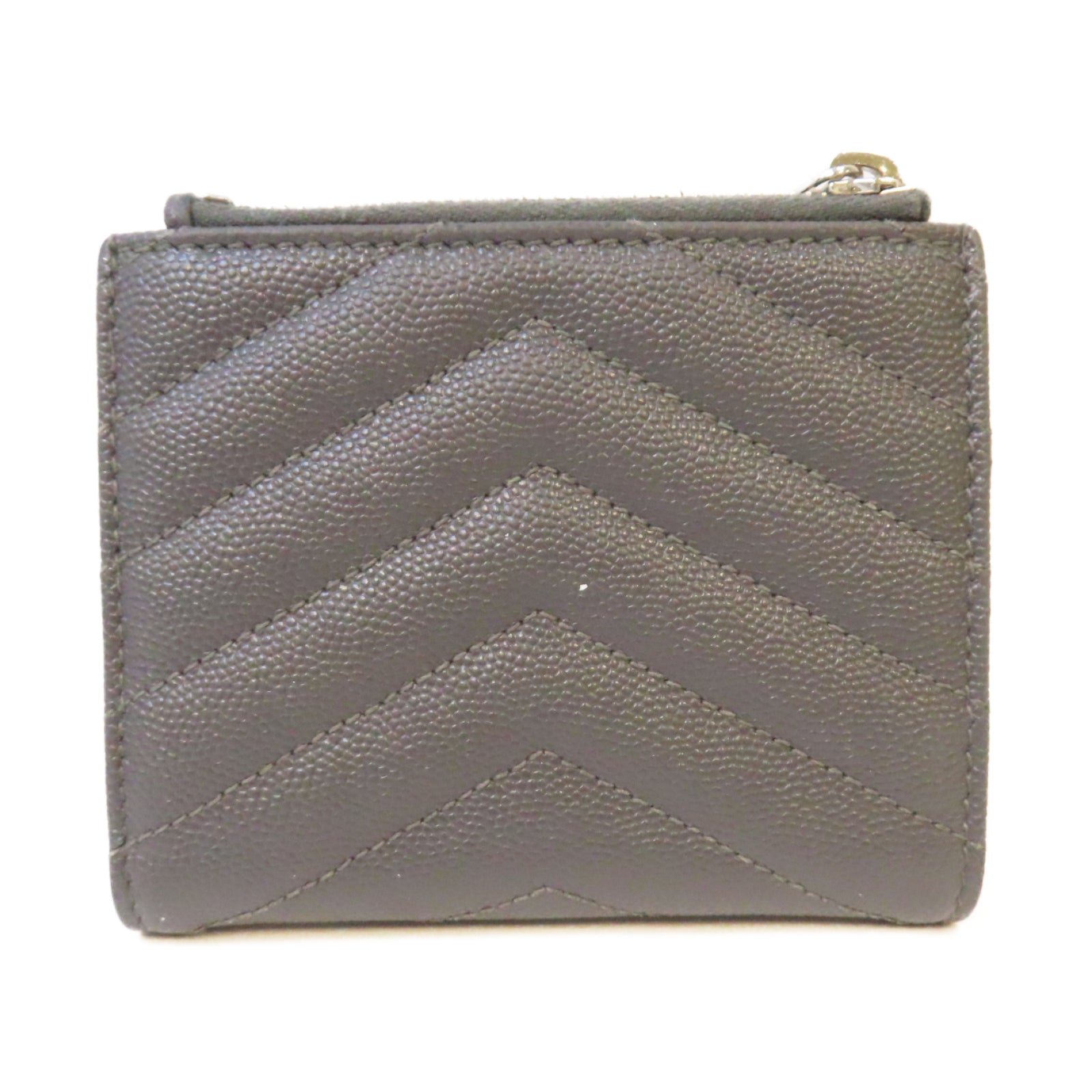 SAINT LAURENT 斜紋牛皮皮革Wallet銀扣錢包灰色