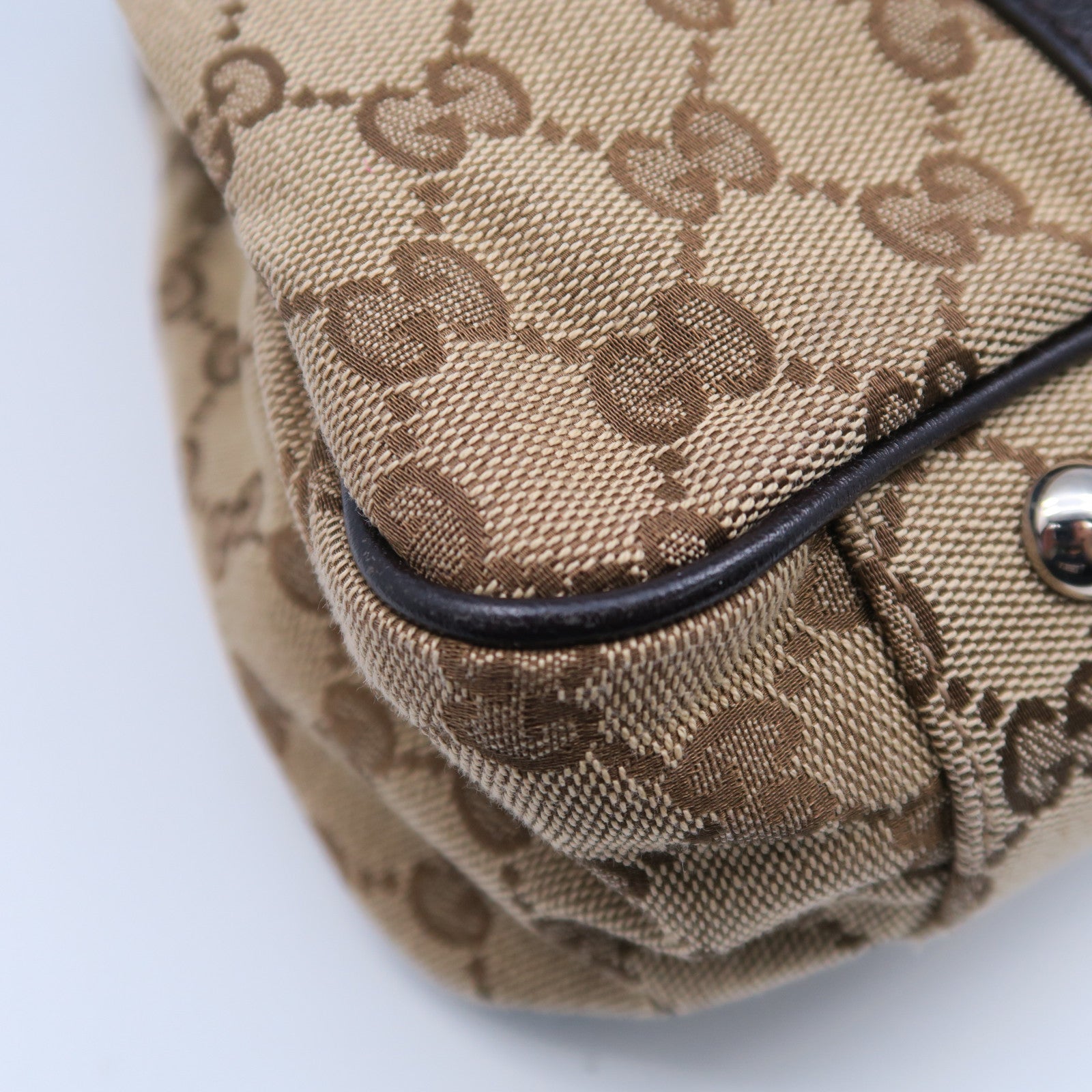 GUCCI GG帆布Tote Bag銀扣肩背袋啡色