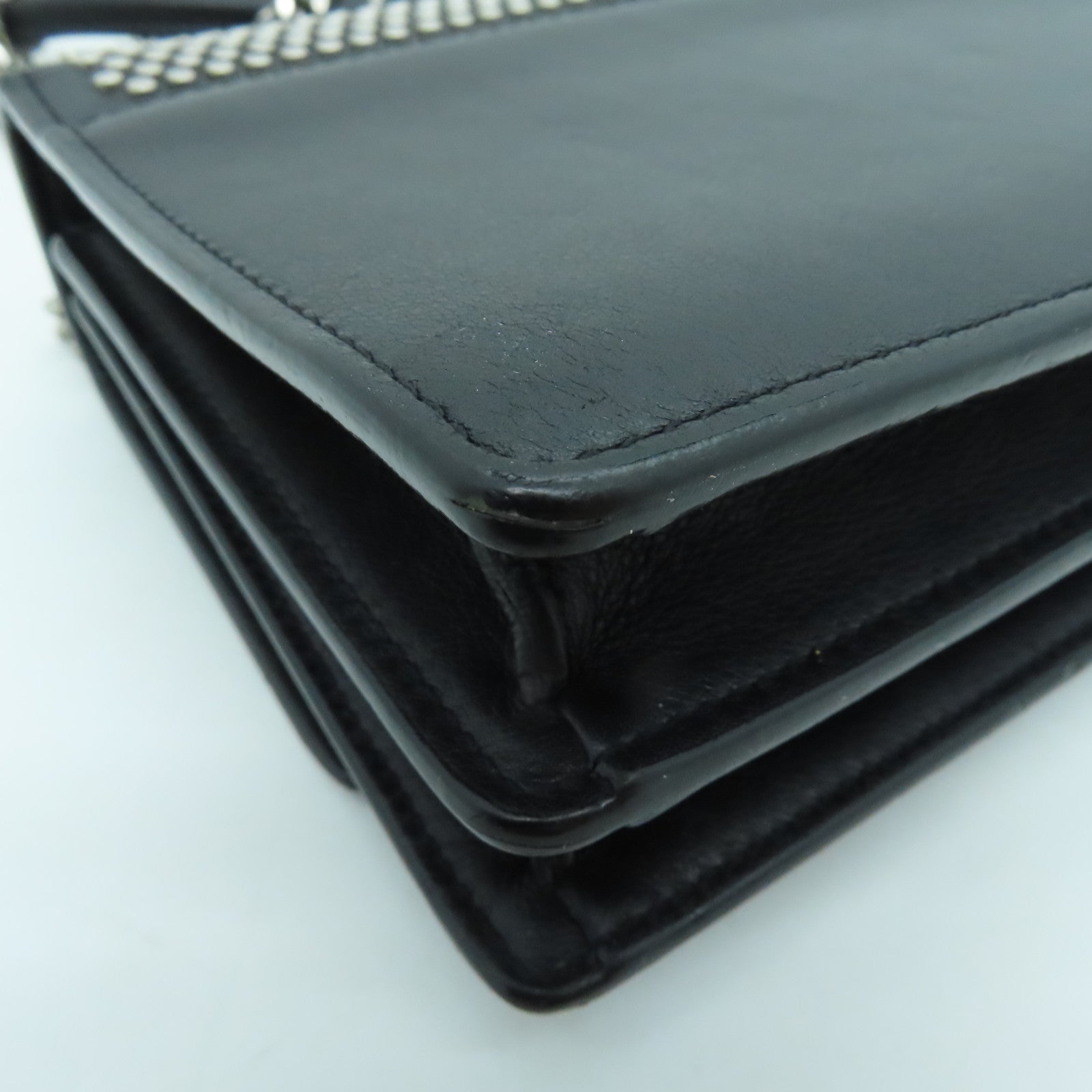 SAINT LAURENT 牛皮皮革Chain Shoulder Bag銀扣鏈帶肩背袋黑色