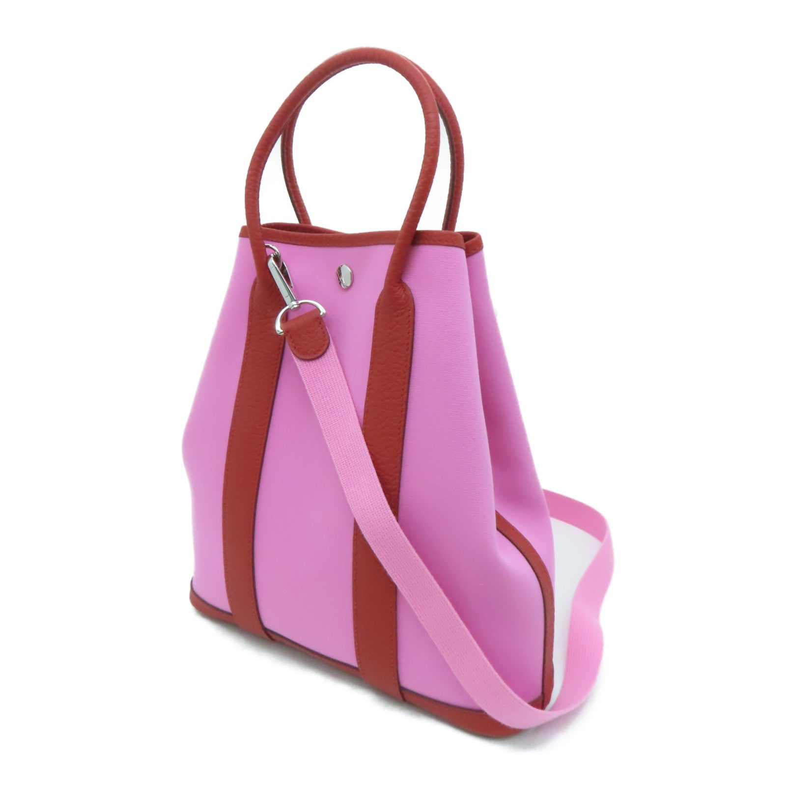 HERMES 帆布Garden File銀扣手挽袋Pink粉紅色