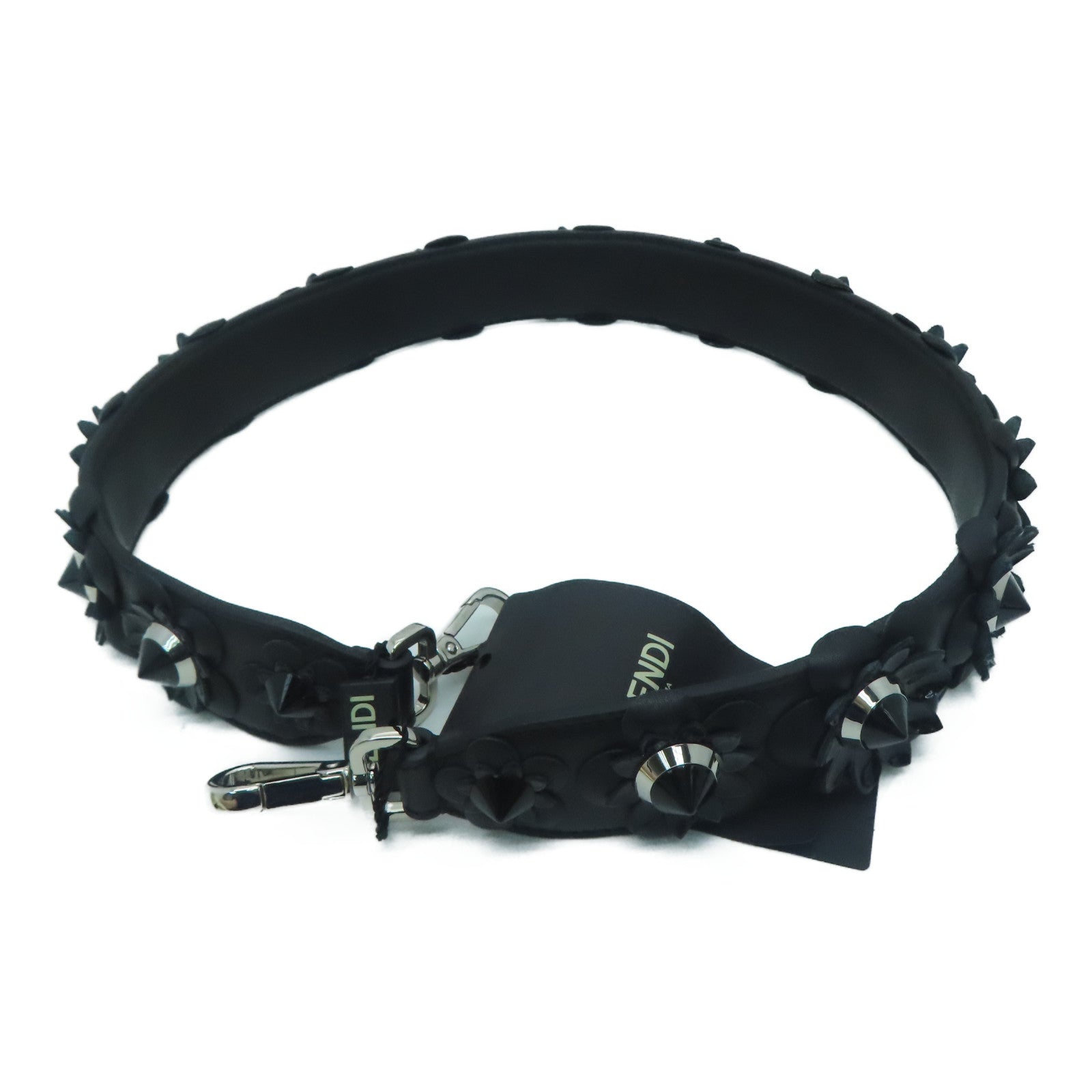 FENDI [sharp discount] cowhide leather Shoulder Strap silver buckle shoulder strap black