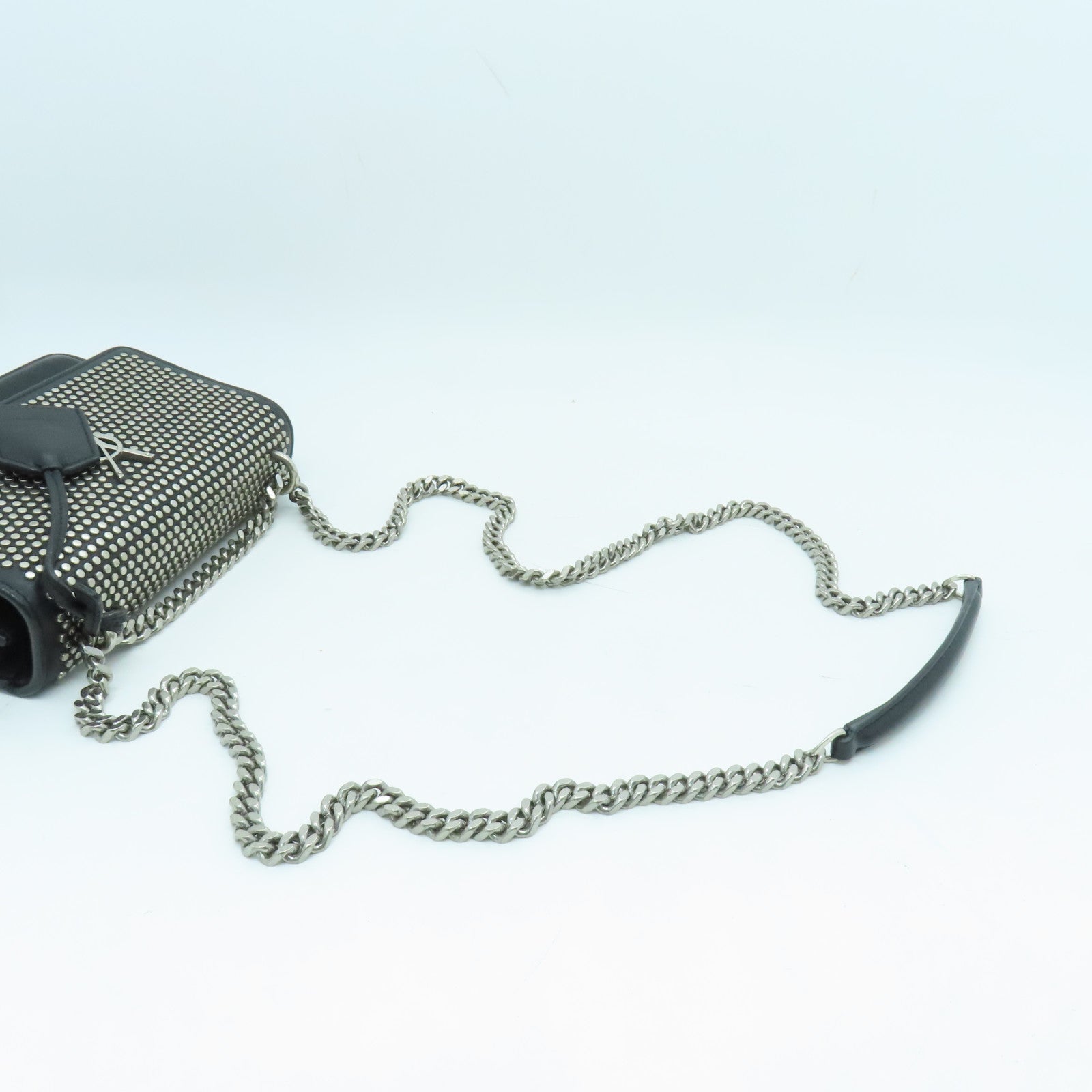 SAINT LAURENT 牛皮皮革Chain Shoulder Bag銀扣鏈帶肩背袋黑色