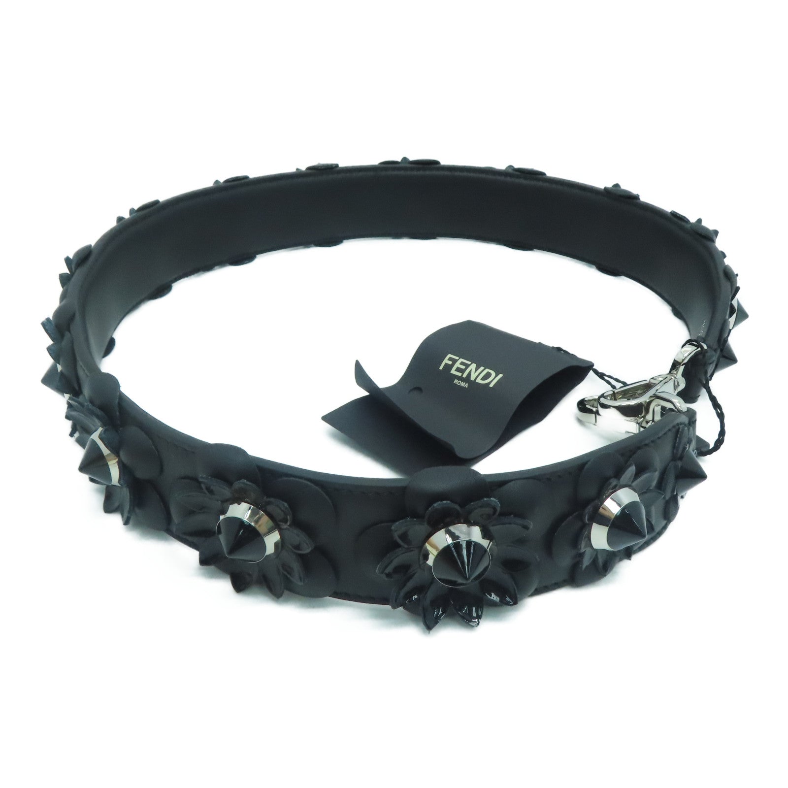 FENDI [sharp discount] cowhide leather Shoulder Strap silver buckle shoulder strap black