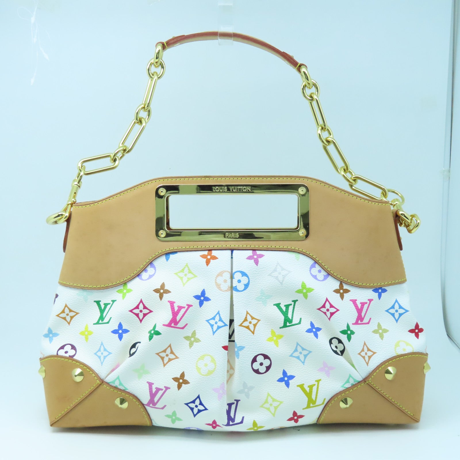 LOUIS VUITTON Monogram Multicolore Judy MM Gold Buckle Handle Shoulder Bag White/Brown