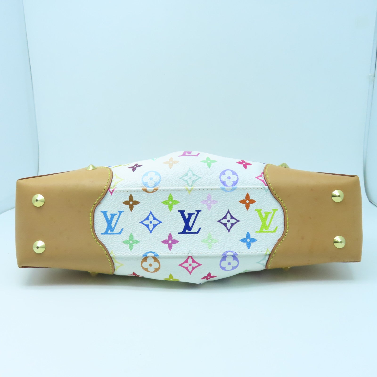 LOUIS VUITTON Monogram Multicolore Judy MM Gold Buckle Handle Shoulder Bag White/Brown
