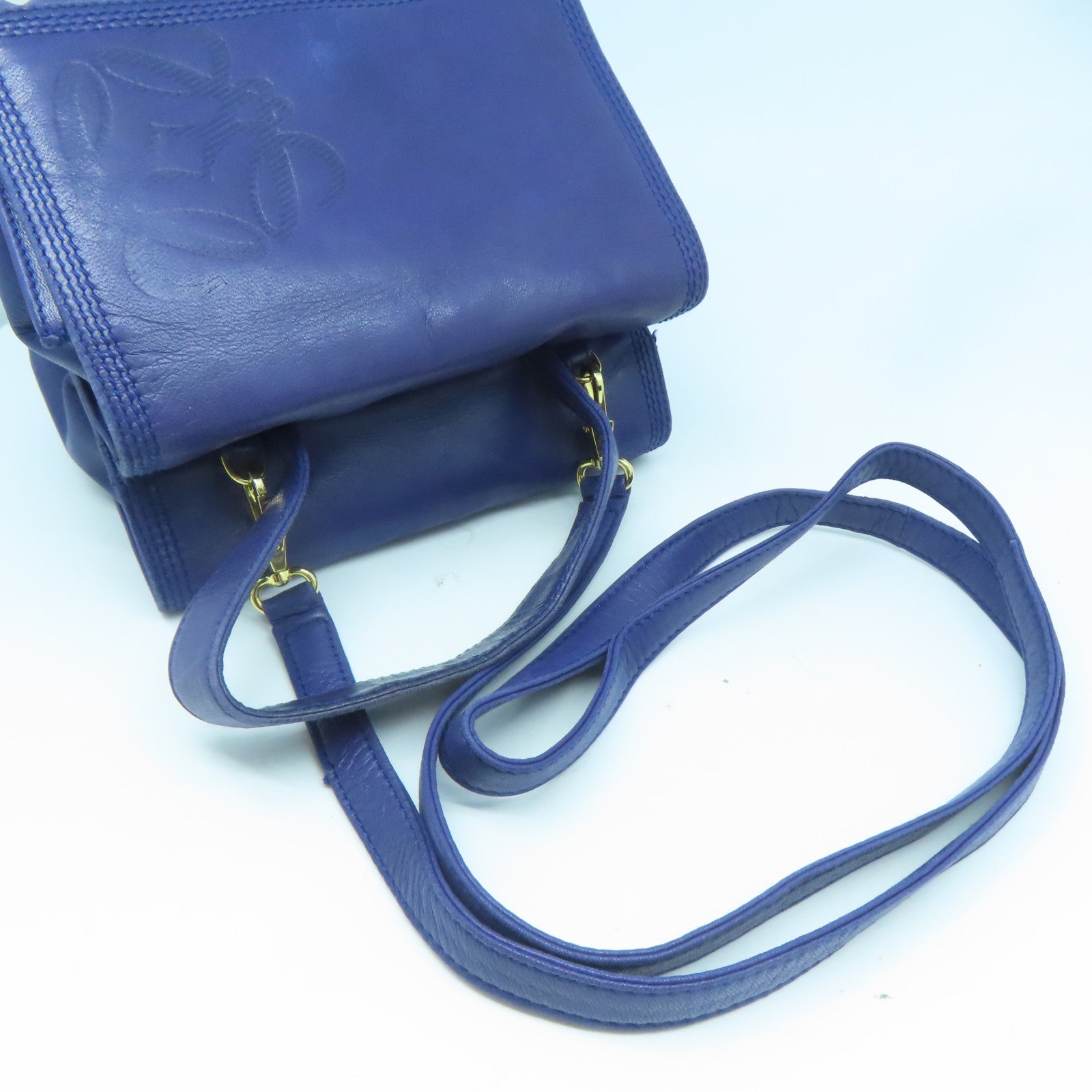 LOEWE 羊皮皮革Shoulder Bag金扣手挽肩背兩用袋藍色