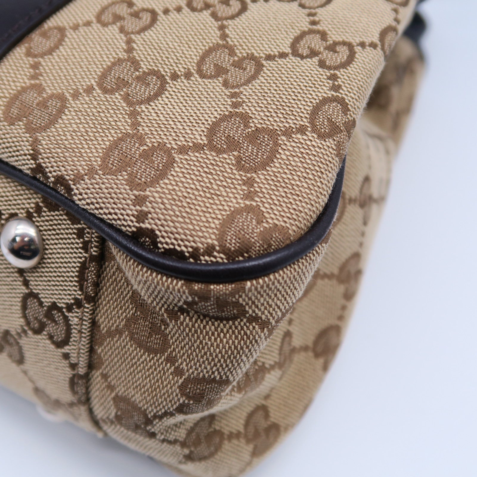 GUCCI GG帆布Tote Bag銀扣肩背袋啡色