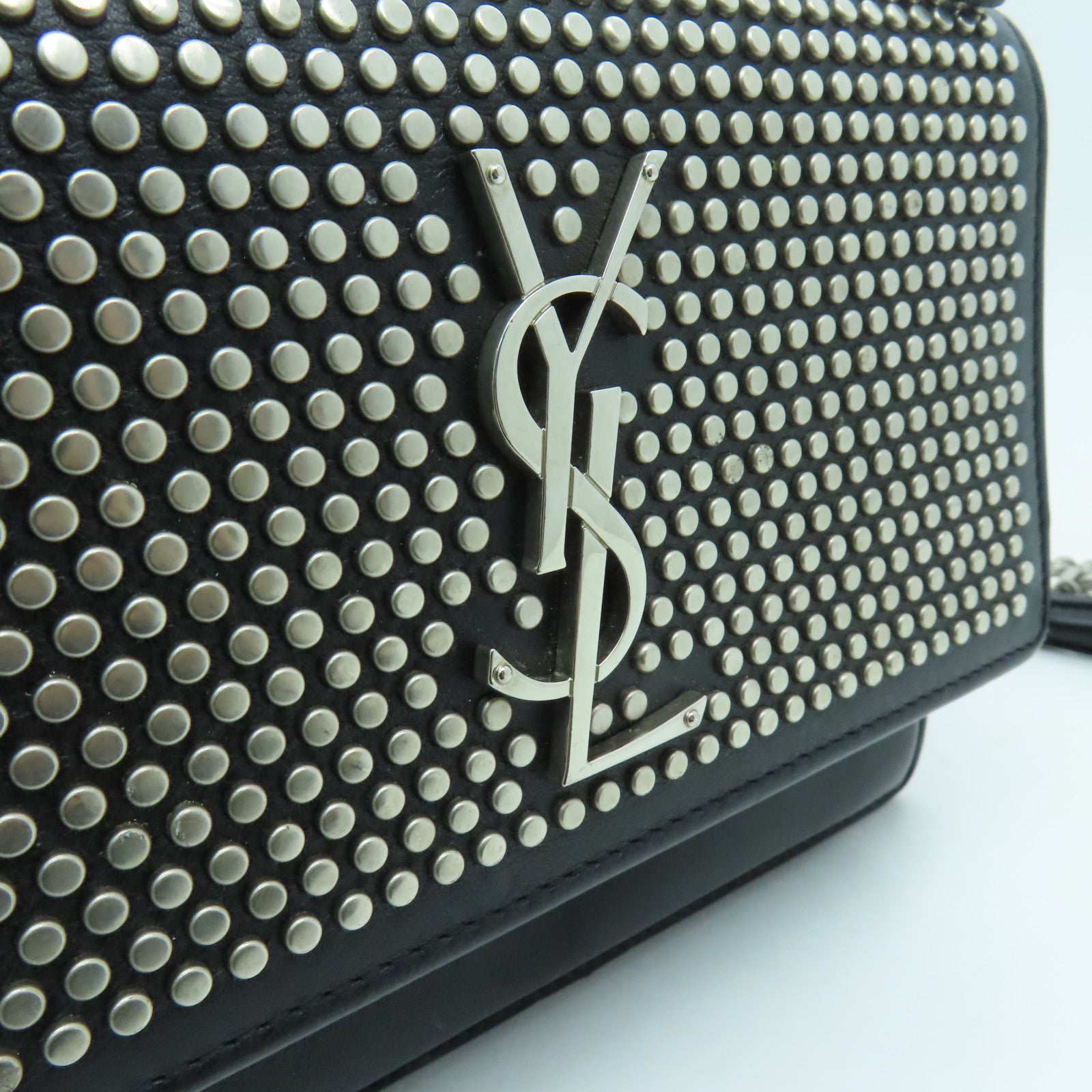 SAINT LAURENT 牛皮皮革Chain Shoulder Bag銀扣鏈帶肩背袋黑色