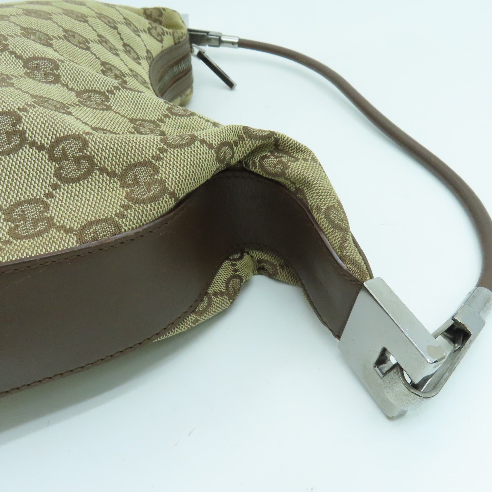GUCCI 帆布Shoulder Bag銀扣手挽袋/肩背袋啡色