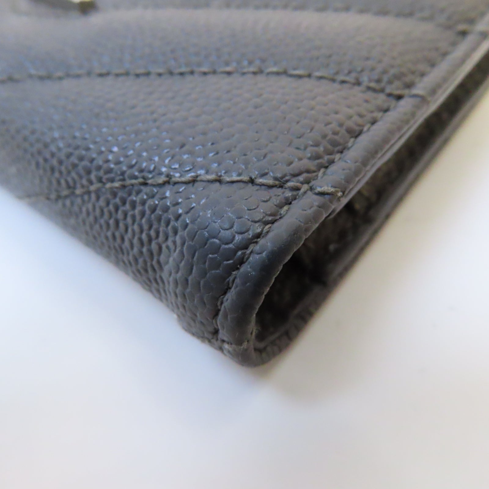 SAINT LAURENT 斜紋牛皮皮革Wallet銀扣錢包灰色