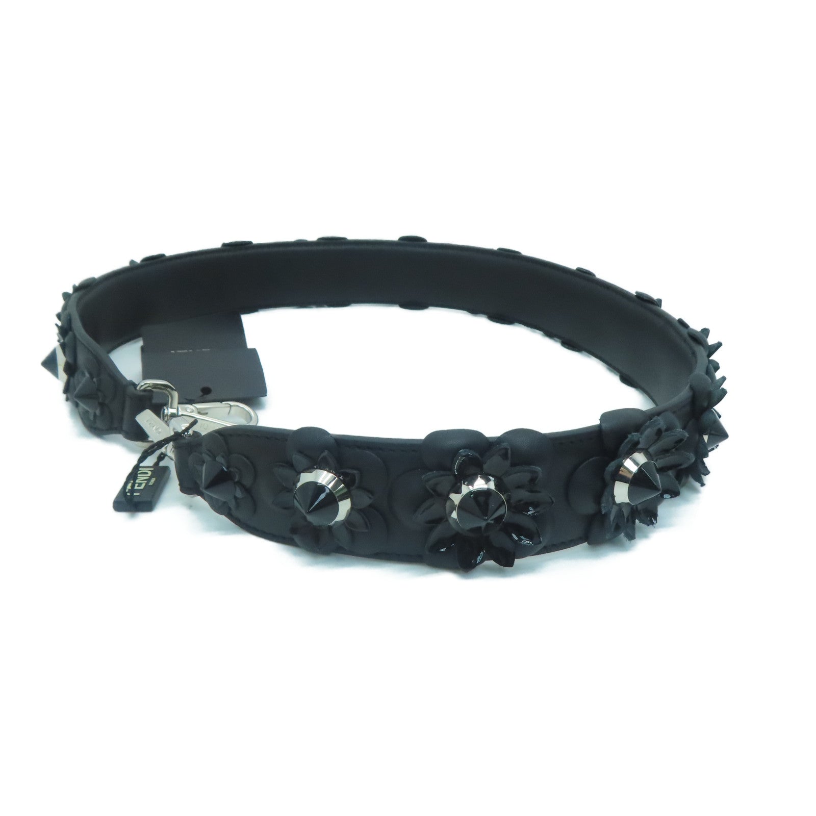 FENDI [sharp discount] cowhide leather Shoulder Strap silver buckle shoulder strap black