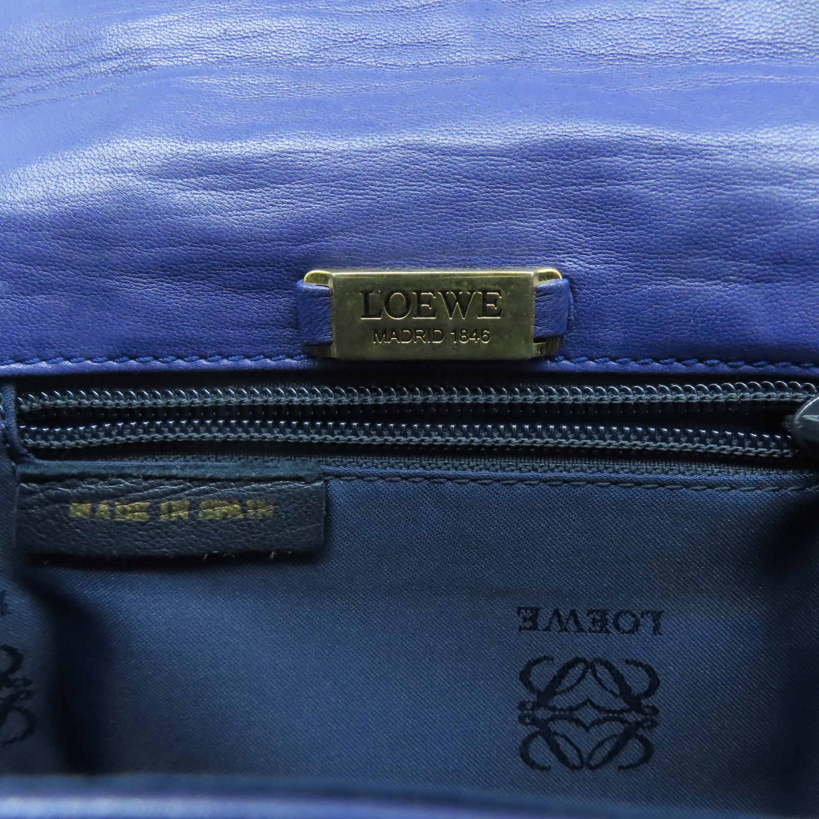 LOEWE 羊皮皮革Shoulder Bag金扣手挽肩背兩用袋藍色