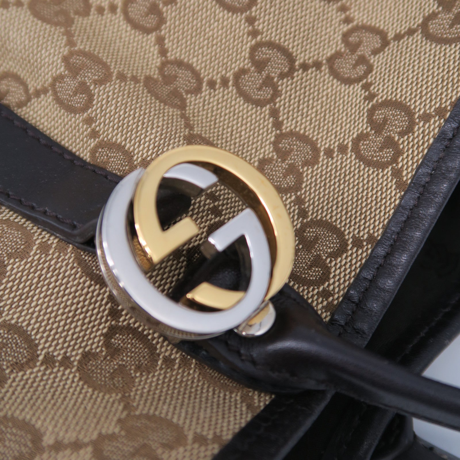 GUCCI GG帆布Tote Bag銀扣肩背袋啡色