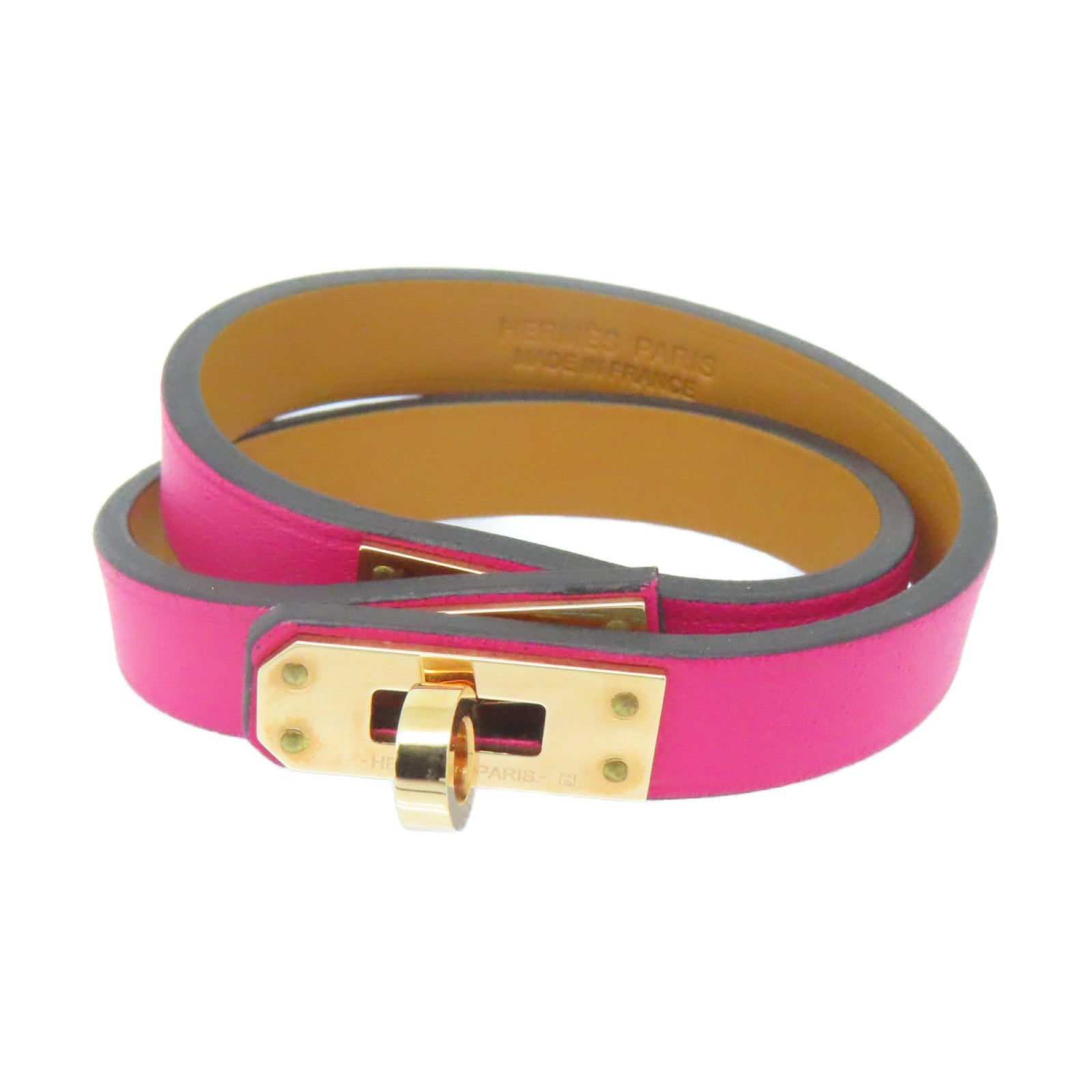 HERMES Swift皮革Kelly Double Tour bracelet Framboise粉红色