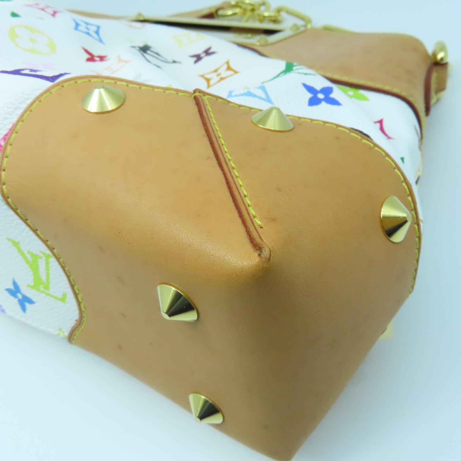 LOUIS VUITTON Monogram Multicolore Judy MM Gold Buckle Handle Shoulder Bag White/Brown