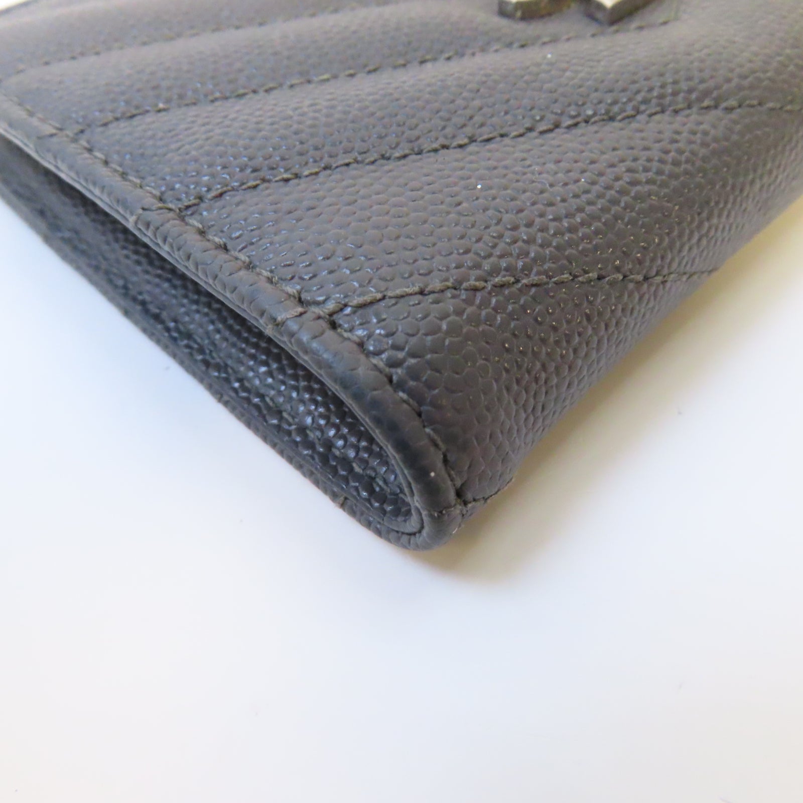 SAINT LAURENT 斜紋牛皮皮革Wallet銀扣錢包灰色