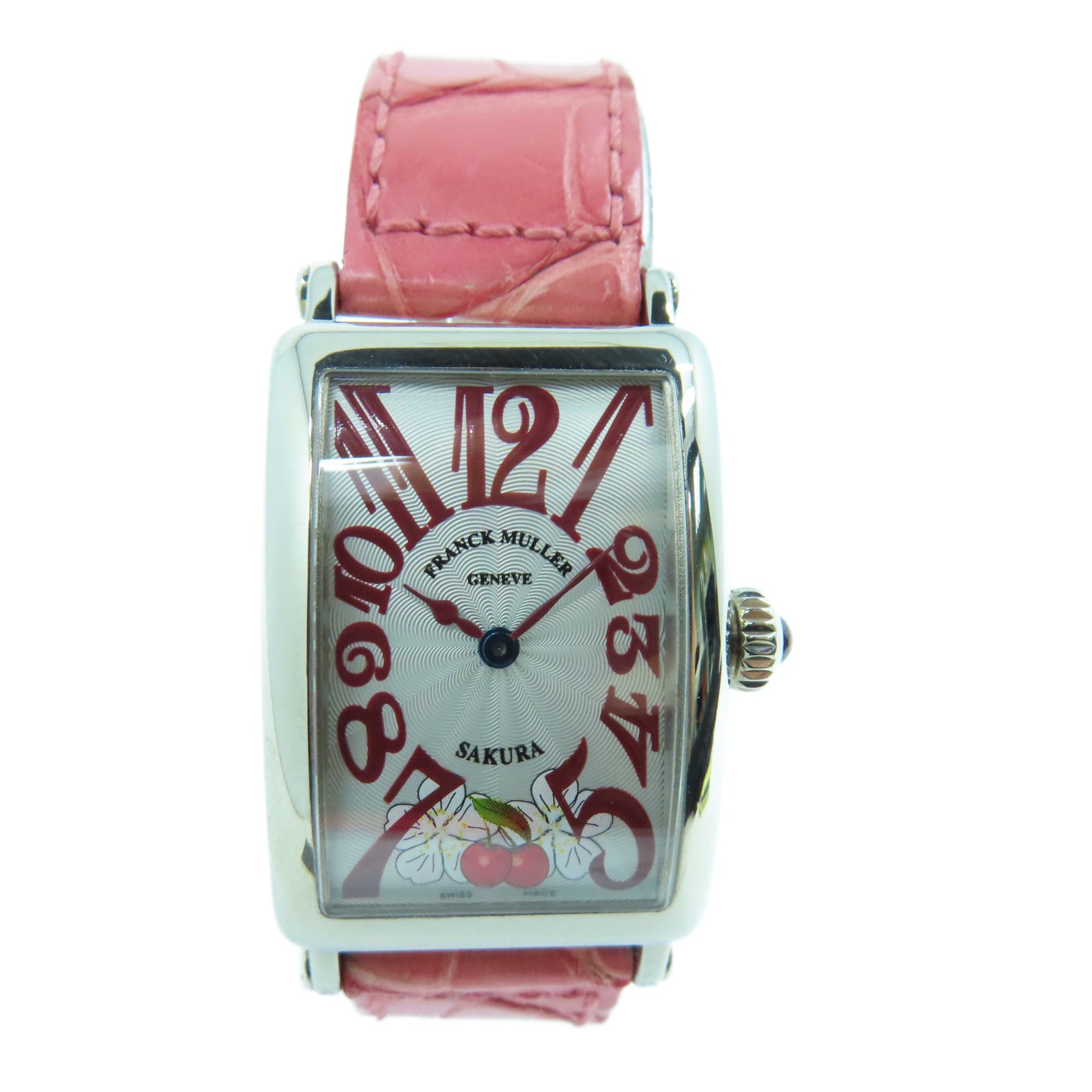 FRANCK MULLER Long Island Sakura 18K白金/皮革手錶石英機芯銀色/粉紅色