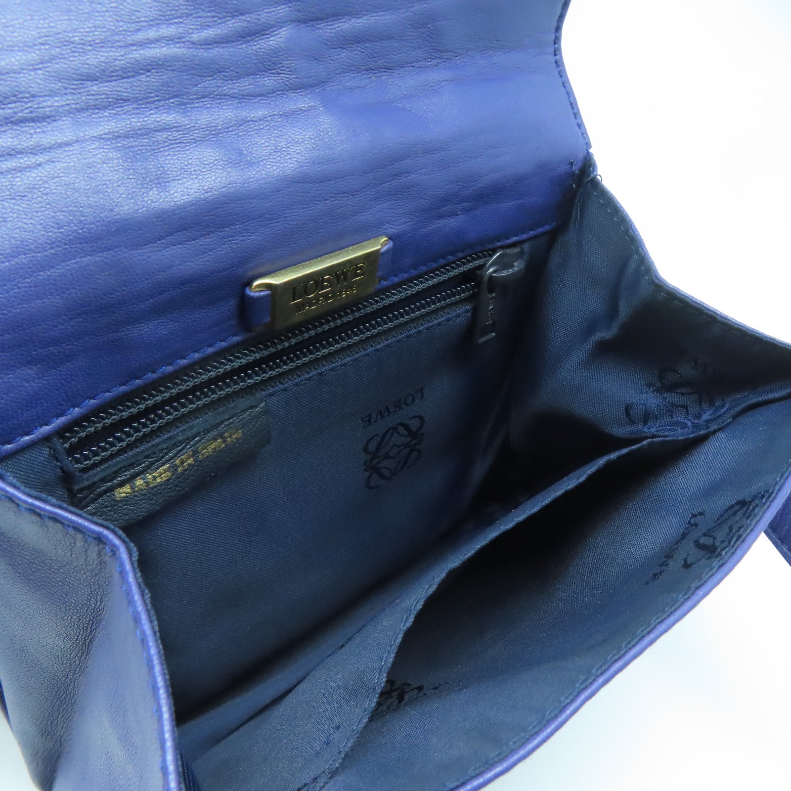 LOEWE 羊皮皮革Shoulder Bag金扣手挽肩背兩用袋藍色