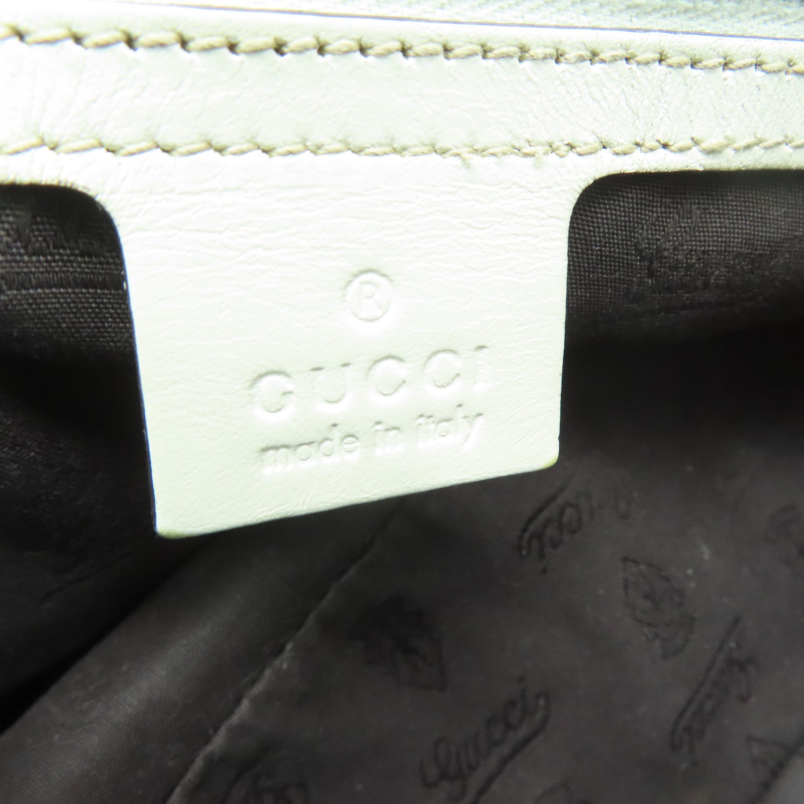 GUCCI 帆布/皮革Shoulder Bag金扣/銀扣肩背袋啡色/白色