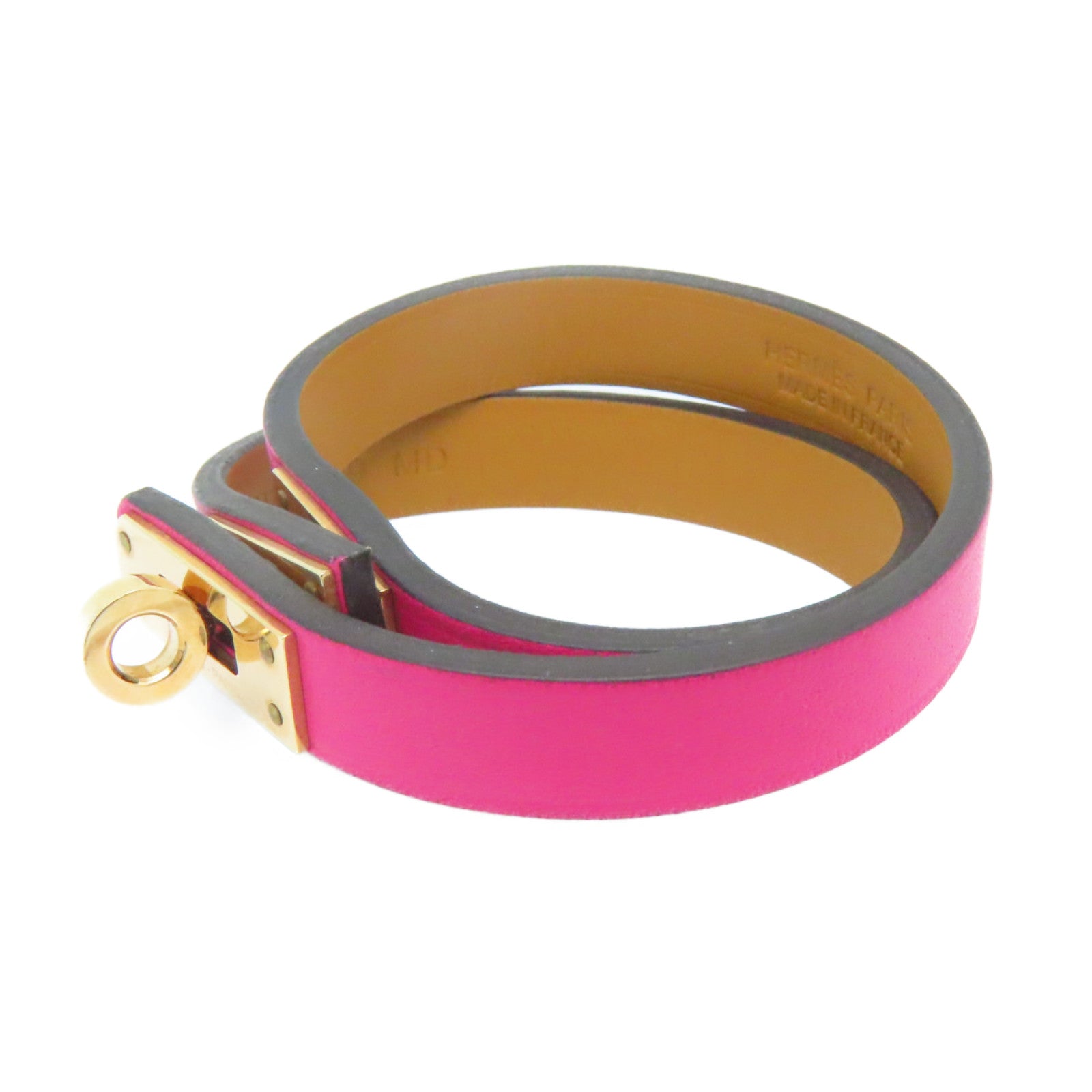HERMES Swift皮革Kelly Double Tour bracelet Framboise粉红色