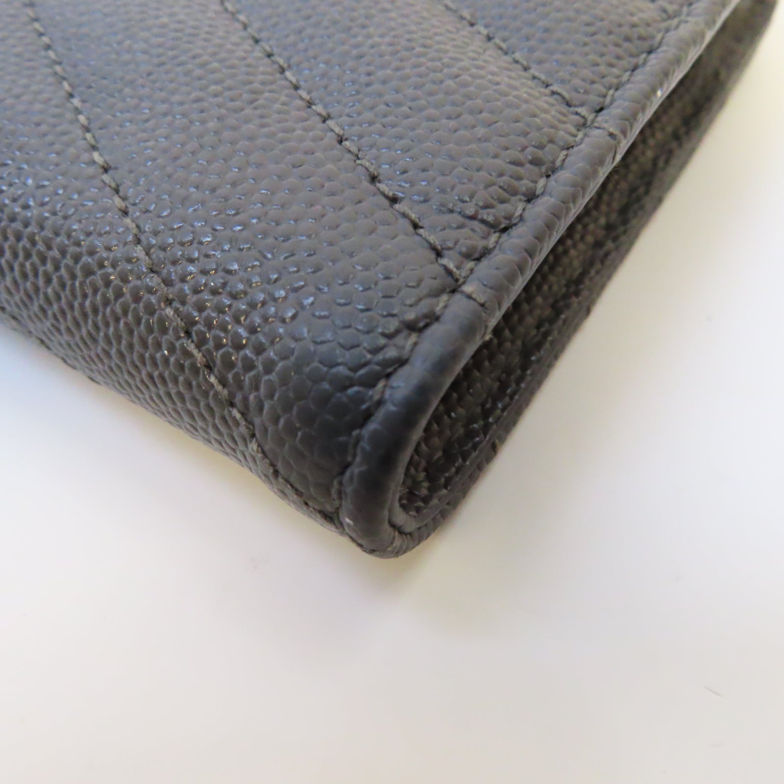 SAINT LAURENT 斜紋牛皮皮革Wallet銀扣錢包灰色