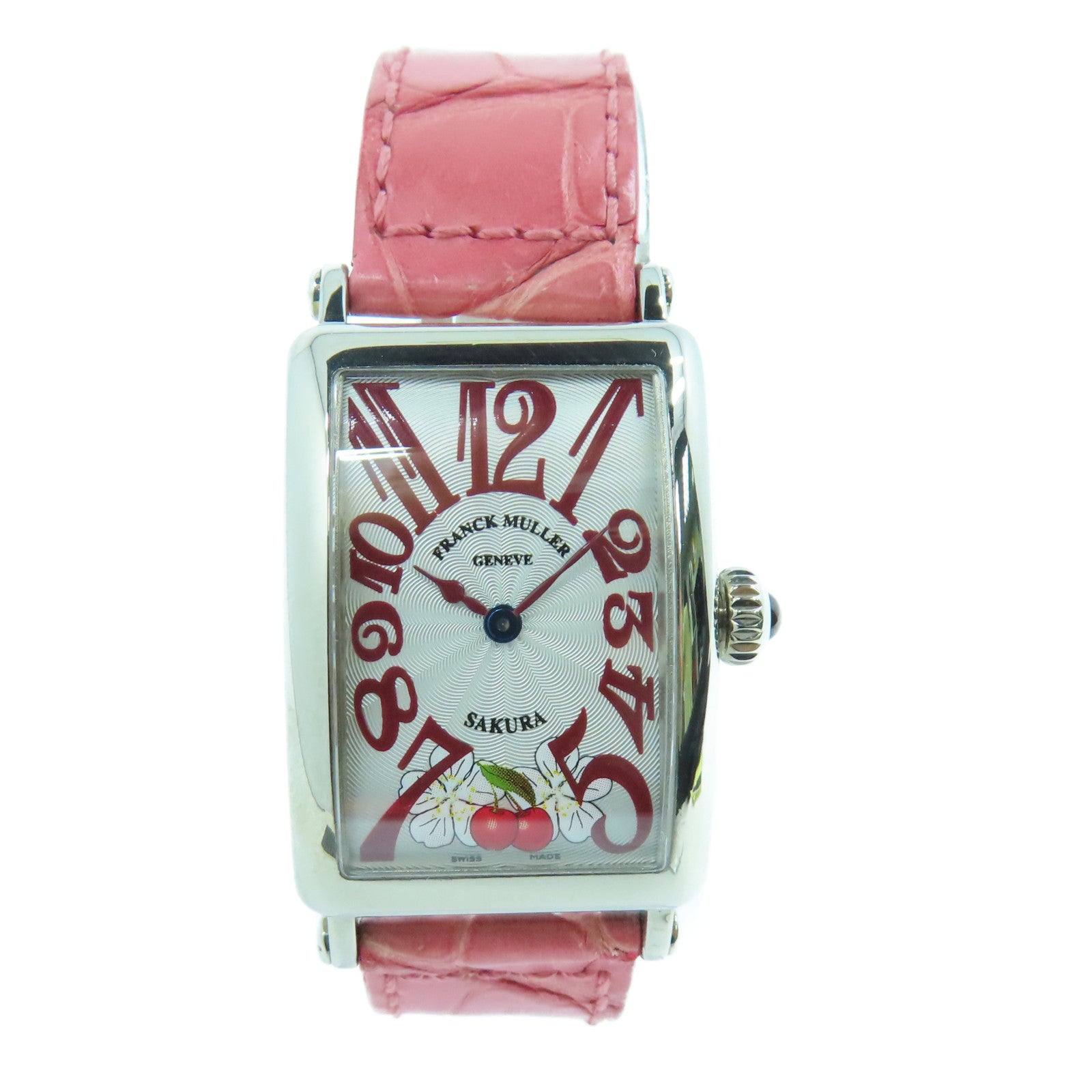 FRANCK MULLER Long Island Sakura 18K白金/皮革手錶石英機芯銀色/粉紅色
