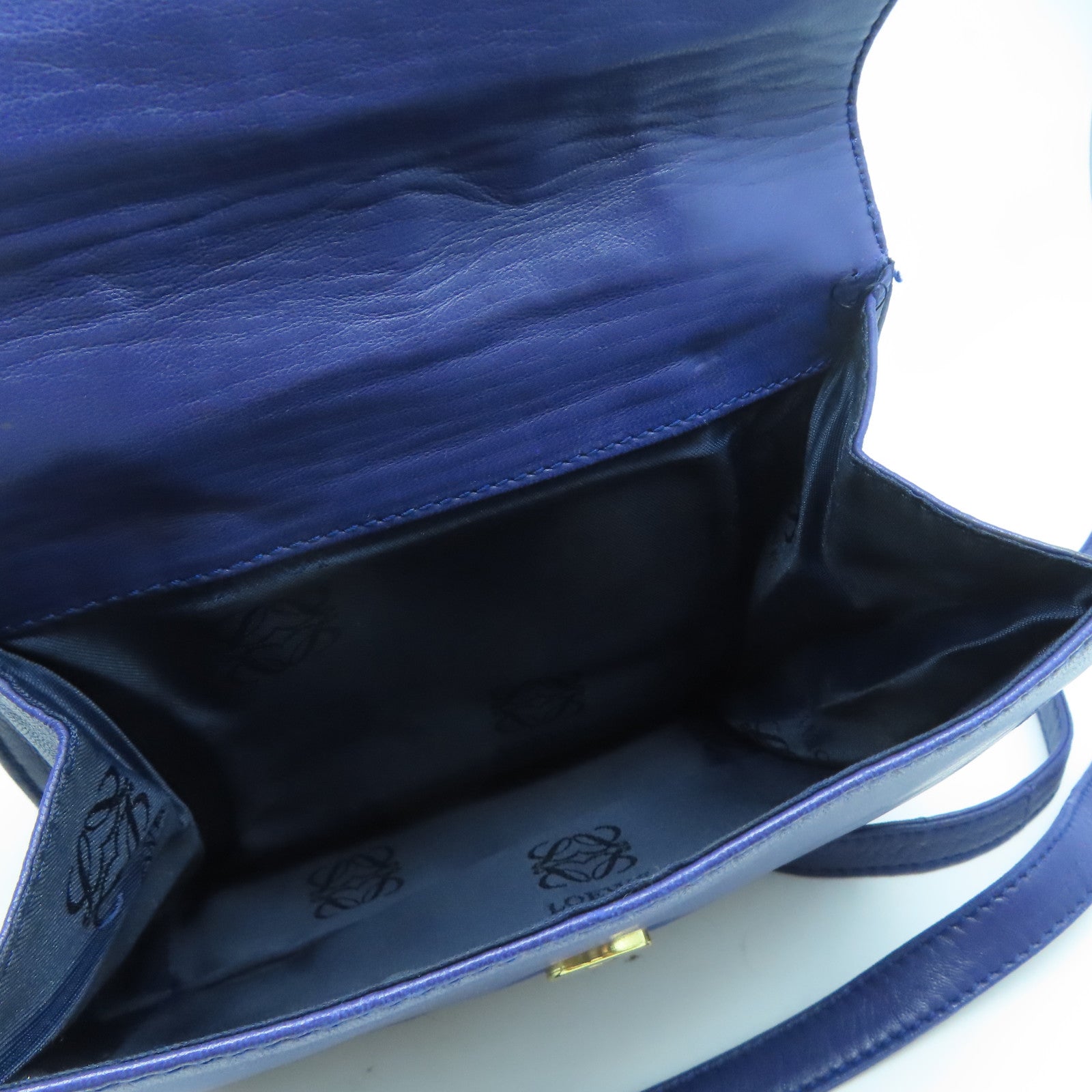 LOEWE 羊皮皮革Shoulder Bag金扣手挽肩背兩用袋藍色