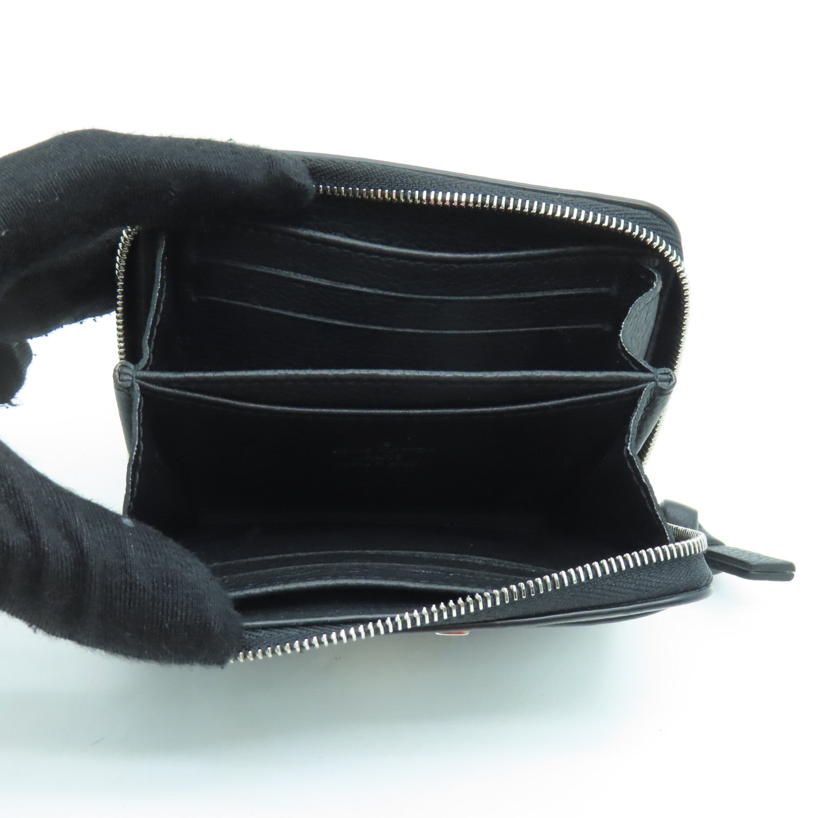 LOUIS VUITTON Leather Lockme Coin Case Silver Buckle Wallet Black