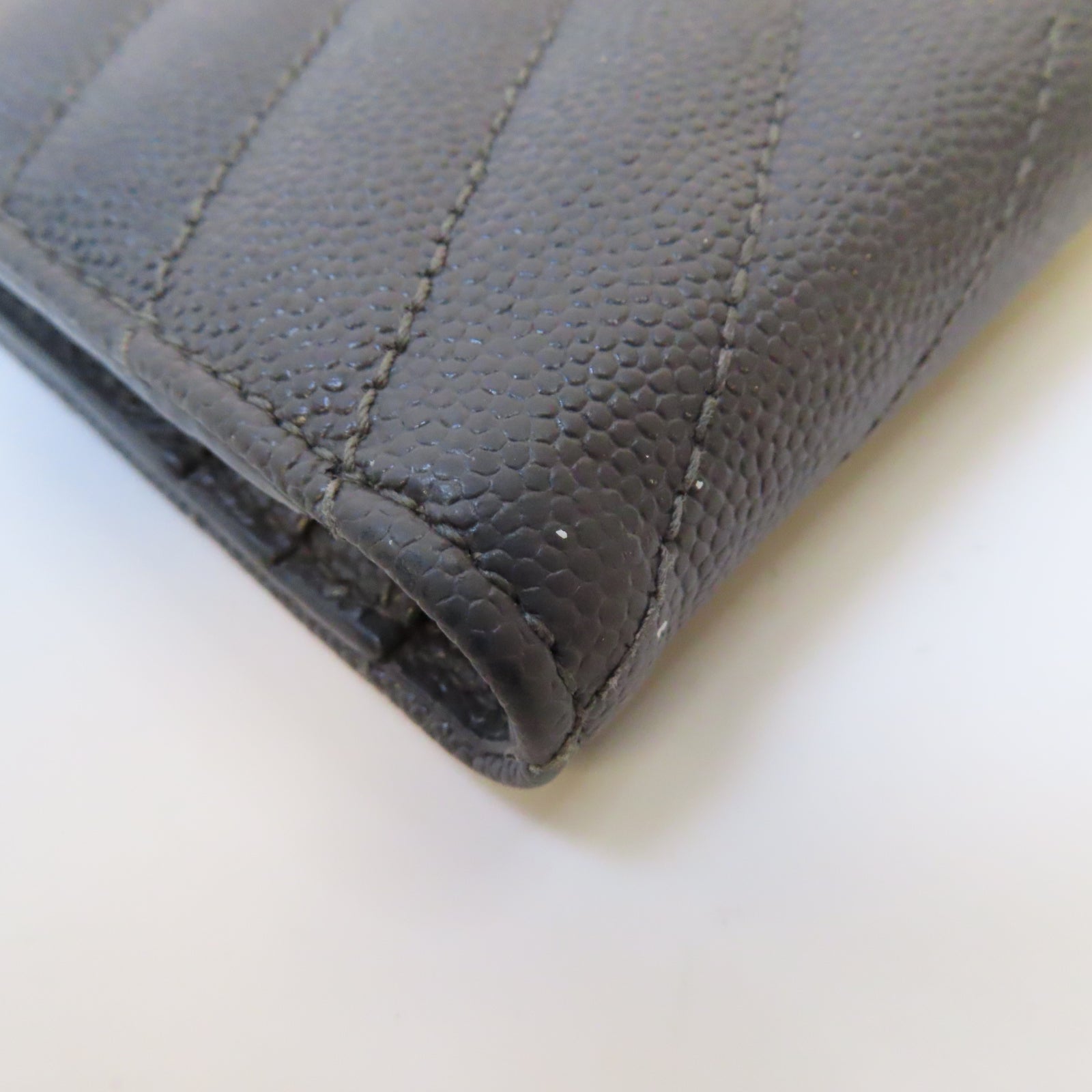 SAINT LAURENT 斜紋牛皮皮革Wallet銀扣錢包灰色