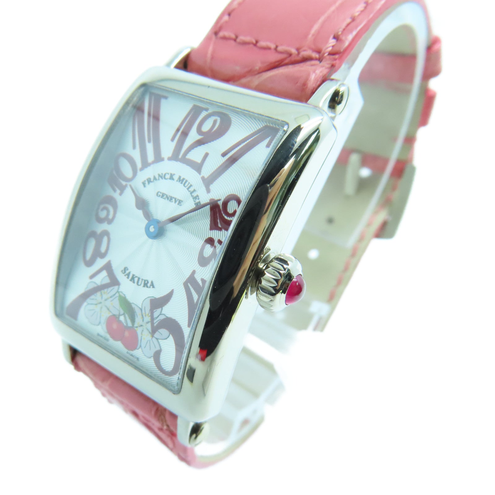 FRANCK MULLER Long Island Sakura 18K白金/皮革手錶石英機芯銀色/粉紅色