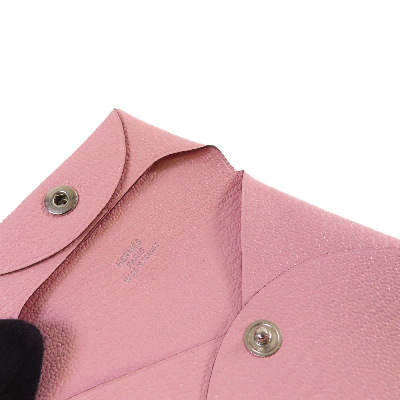 HERMES Chevre皮革Bastia Coin Case銀扣零錢包3Q Rose Sakura櫻花粉色