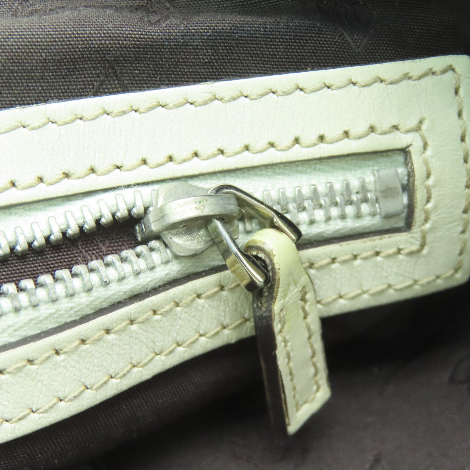 GUCCI 帆布/皮革Shoulder Bag金扣/銀扣肩背袋啡色/白色