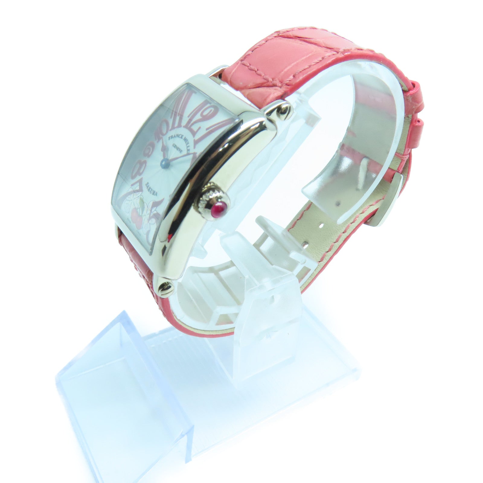 FRANCK MULLER Long Island Sakura 18K白金/皮革手錶石英機芯銀色/粉紅色