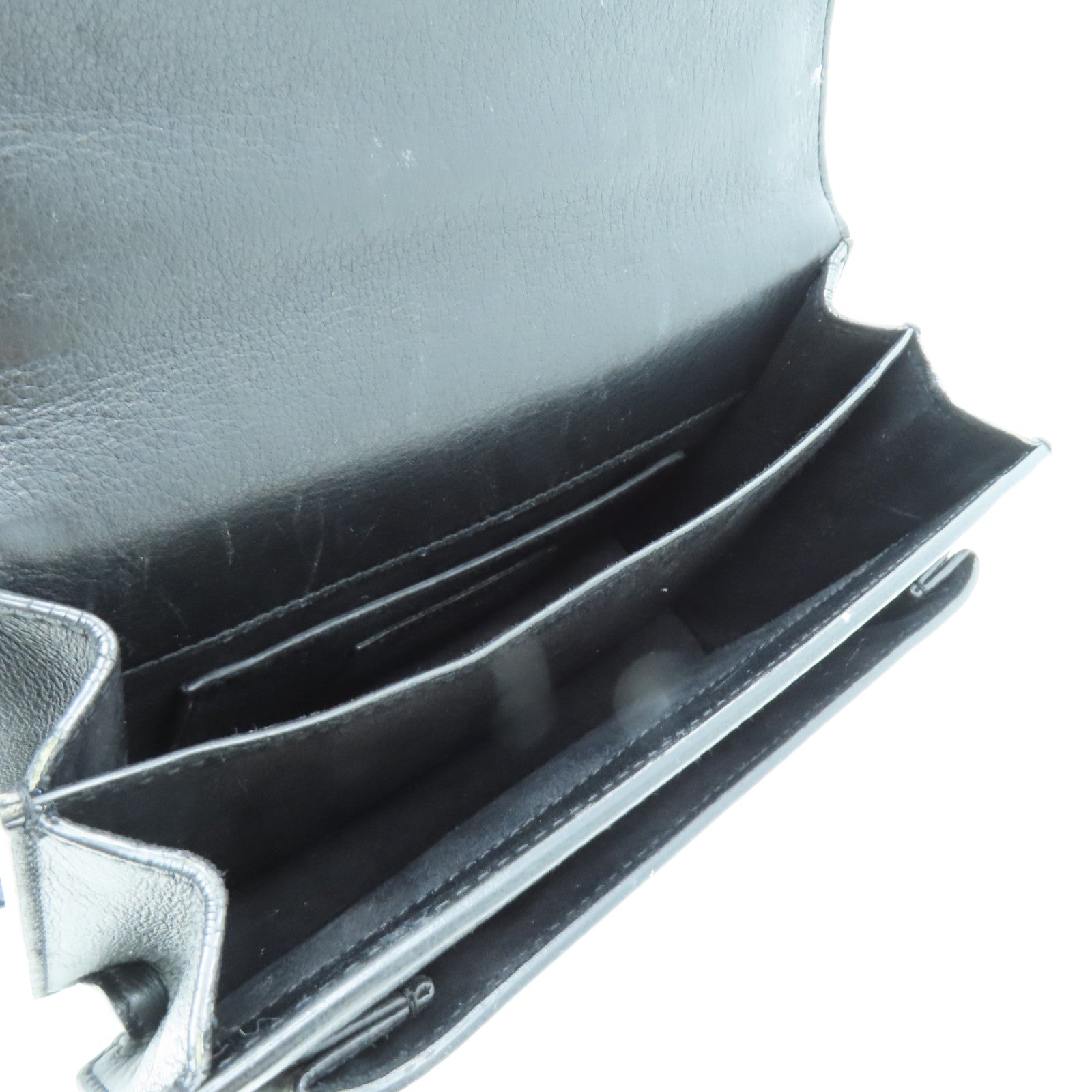 SAINT LAURENT 牛皮皮革Chain Shoulder Bag銀扣鏈帶肩背袋黑色