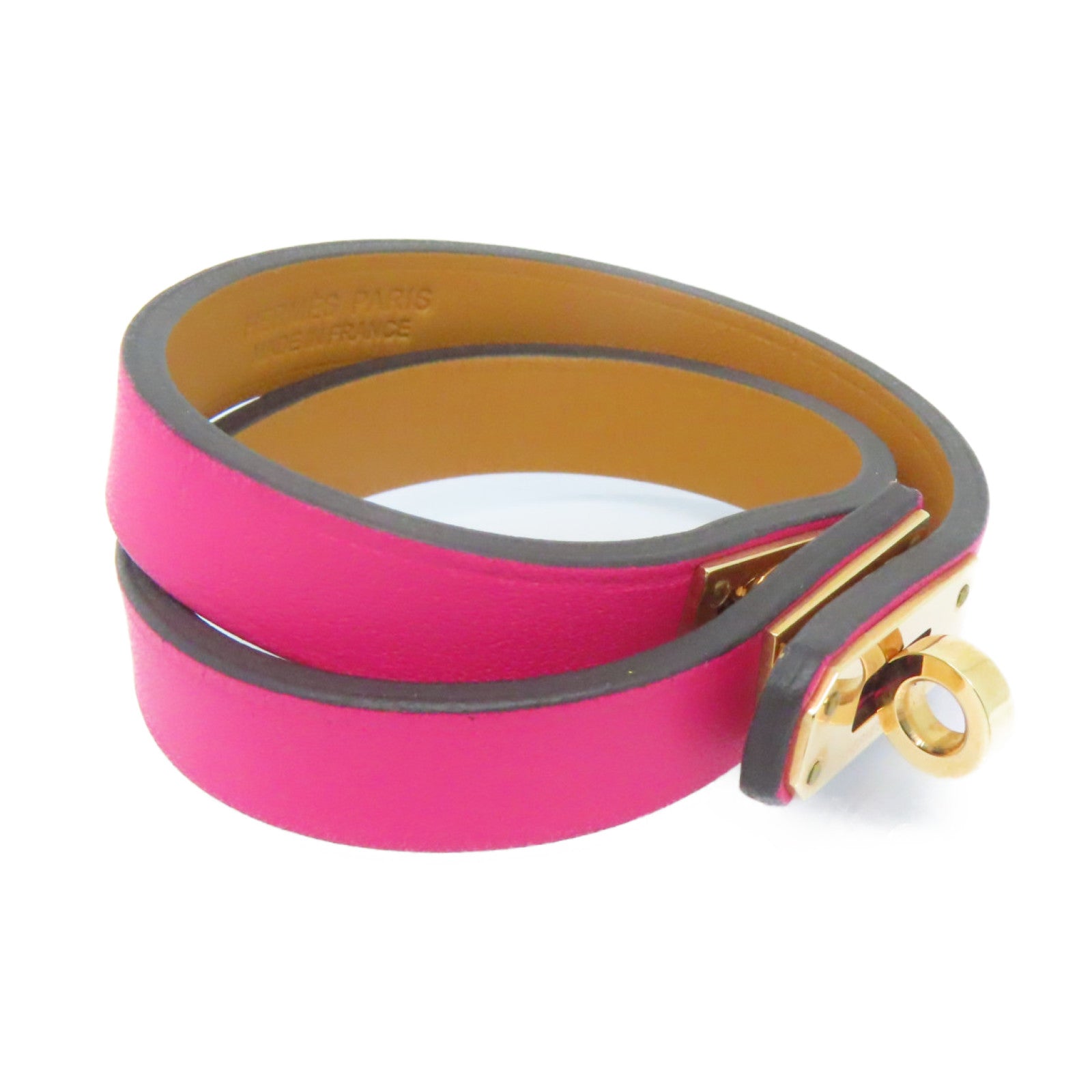 HERMES Swift皮革Kelly Double Tour bracelet Framboise粉红色