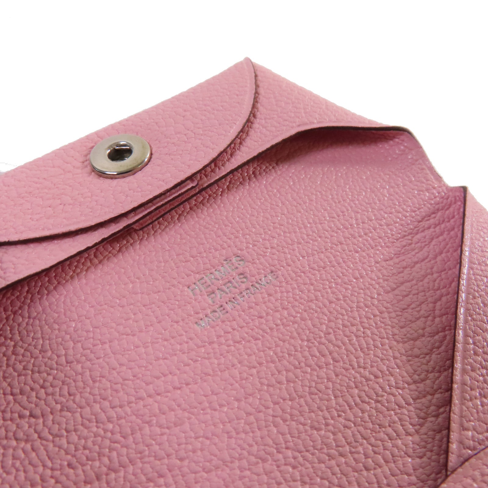 HERMES Chevre皮革Bastia Coin Case銀扣零錢包3Q Rose Sakura櫻花粉色