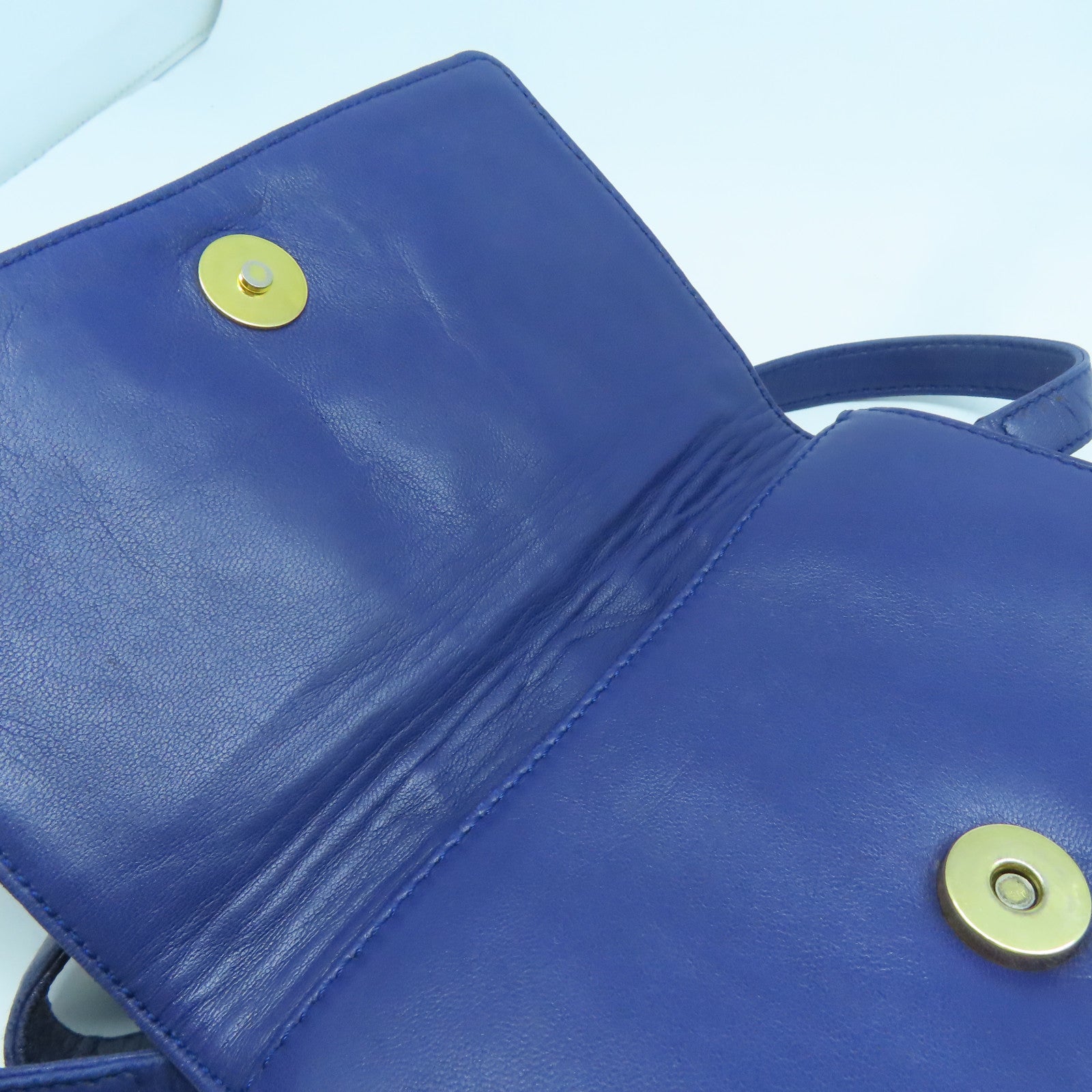 LOEWE 羊皮皮革Shoulder Bag金扣手挽肩背兩用袋藍色