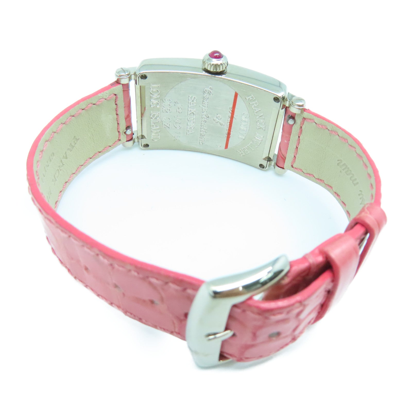 FRANCK MULLER Long Island Sakura 18K白金/皮革手錶石英機芯銀色/粉紅色
