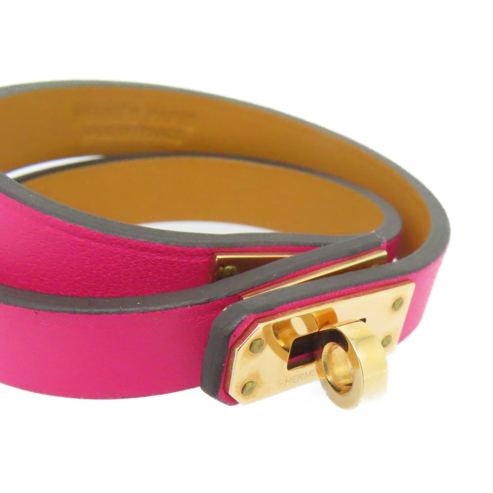 HERMES Swift皮革Kelly Double Tour bracelet Framboise粉红色