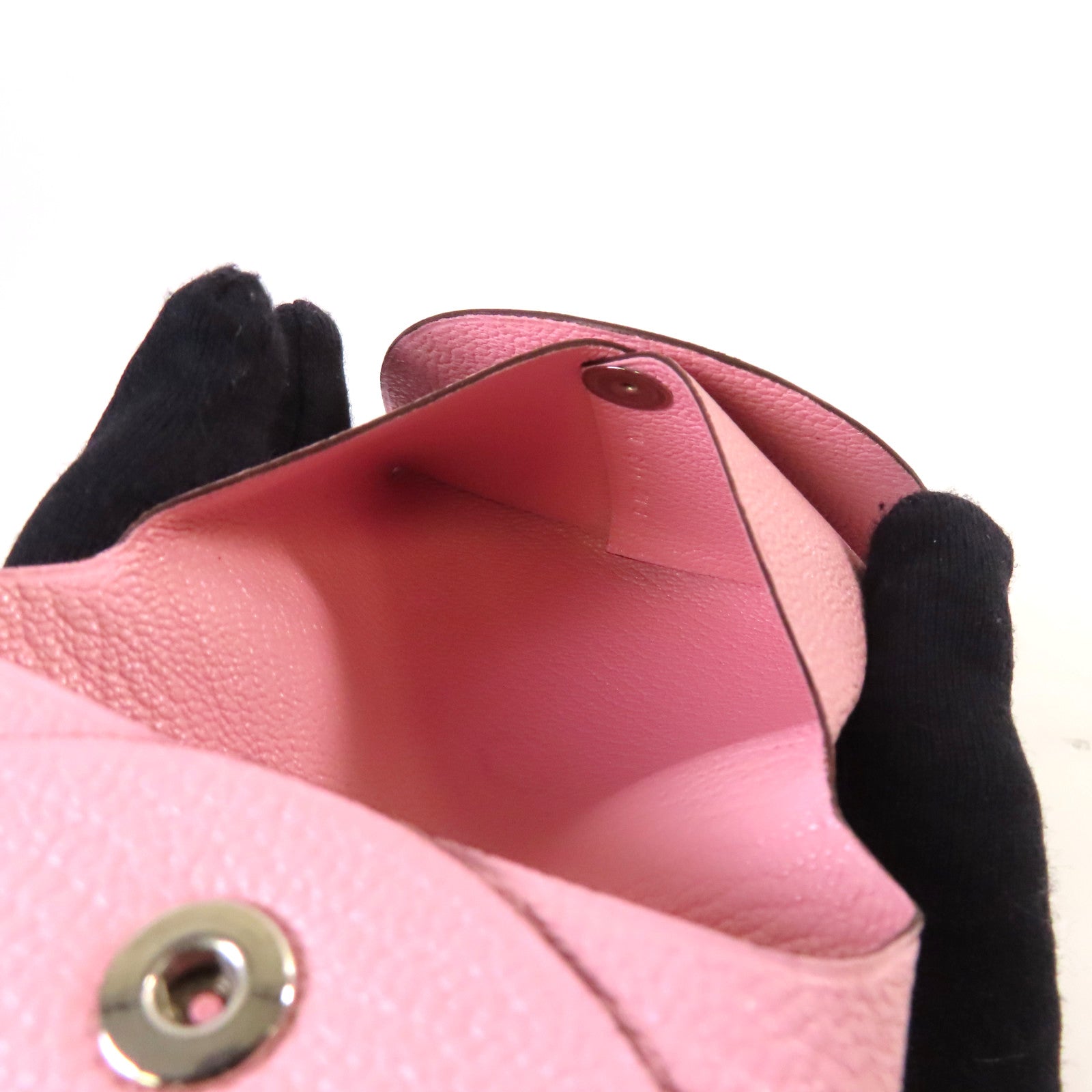 HERMES Chevre皮革Bastia Coin Case銀扣零錢包3Q Rose Sakura櫻花粉色