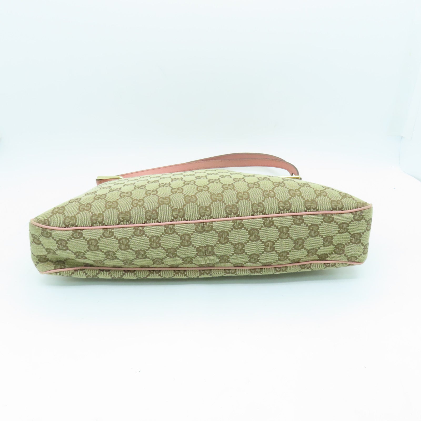 GUCCI Canvas Shoulder Bag Brown/Pink with Gold Buckle
