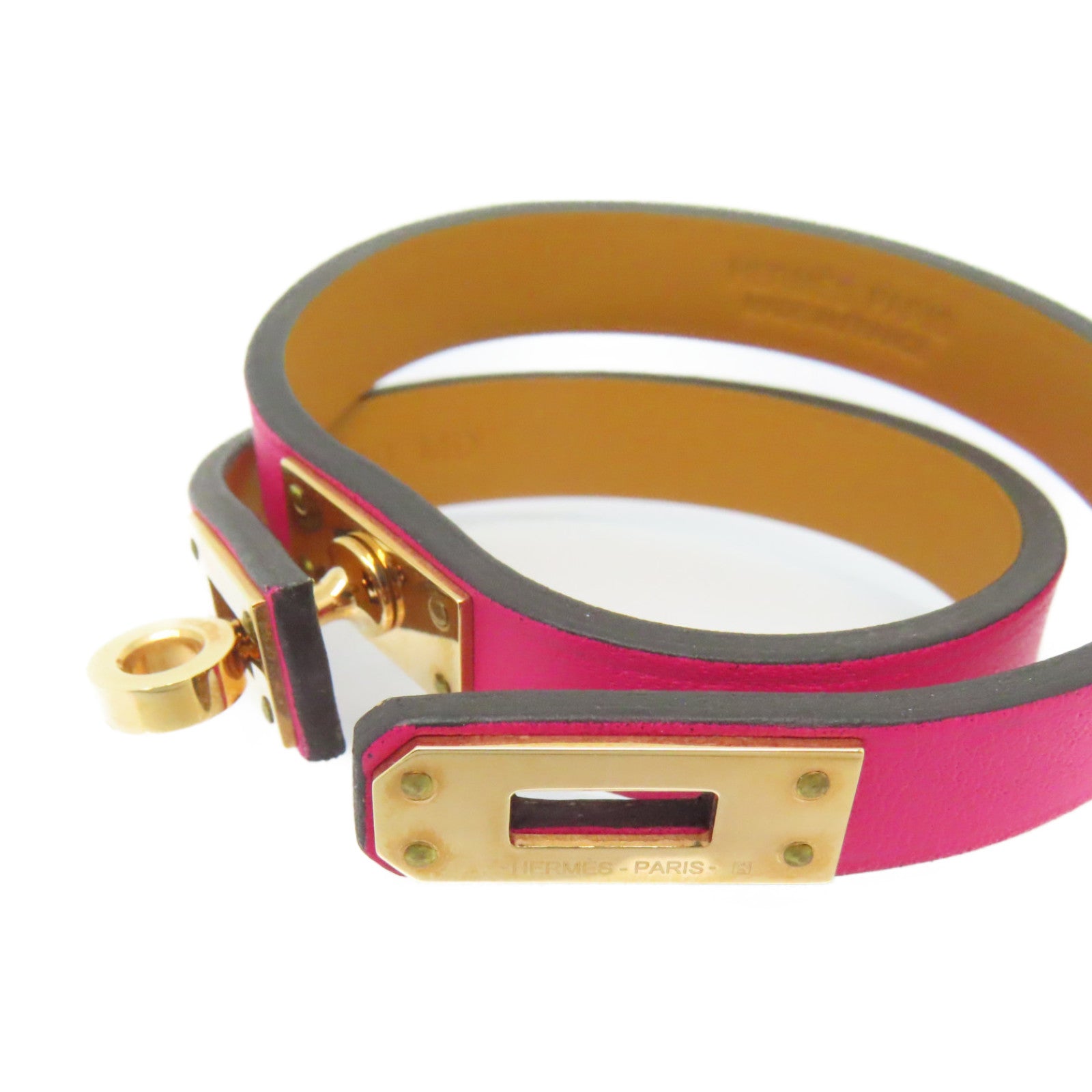 HERMES Swift皮革Kelly Double Tour bracelet Framboise粉红色